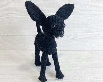 Black Chihuahua with long legs, plush dog, puppy lovers, soft stuffed doggy