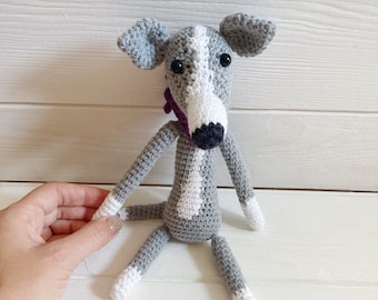 Crocheted Greyhound Dog Toy: Handmade Skinny Puppy, Soft Stuffed Animal