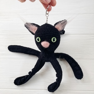 Crocheted Octocat Keychain: Black Octopus Cat Charm