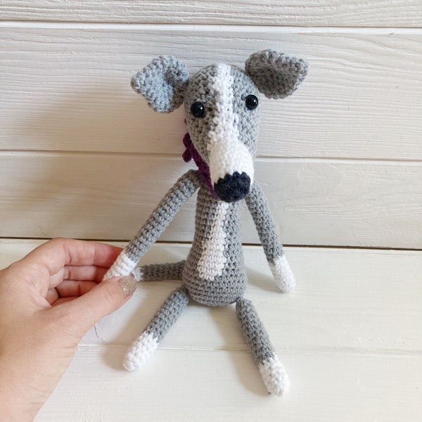 Grey greyhound dog, skinny dog toy, puppy lovers, soft stuffed toy, personalized doggy