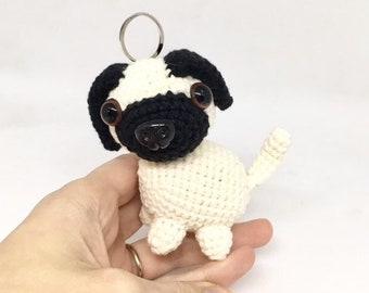 Pug dog charm, crocheted tiny dog toy, knitted puppy, doggy lovers, soft stuffed toy