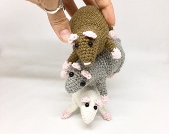 Set of 3 crocheted amigurumi rat, stuffed rat toy, soft mouse, Chinese New Year gift, rat lovers