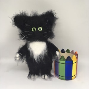 Fluffy fat cat, black fluffy cat, customs portrait kitty, soft stuffed cat toy, animal lovers gift, cat lover gift