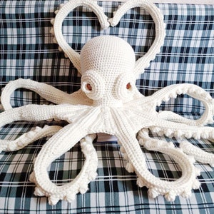 Giant White Crochet Octopus Pillow, Handmade Amigurumi Sea Animal Decor