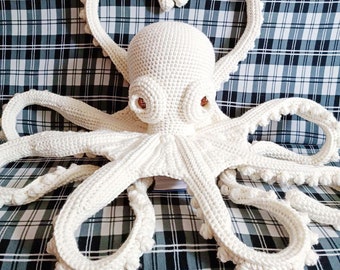 Giant stuffed octopus, white plush octopus, ocean themed decor idea