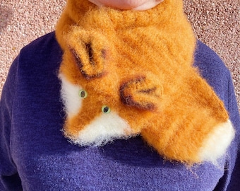 Crocheted Mohair Fox Scarf: Orange Winter Wrap, Animal Lover Gift