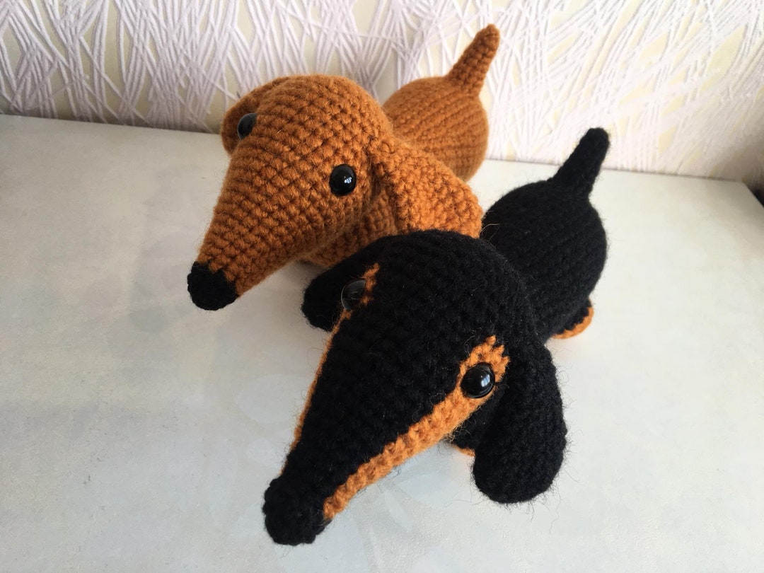 Dachshund Dog Plush Toy Black and Brown Wiener Dogs Crochet Etsy