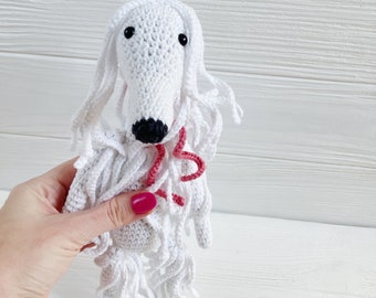 White afghan hound dog, skinny dog toy, puppy lovers, soft stuffed toy, personalized doggy