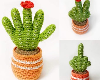 Cactus with movable fingers, stuffed plant in the pot