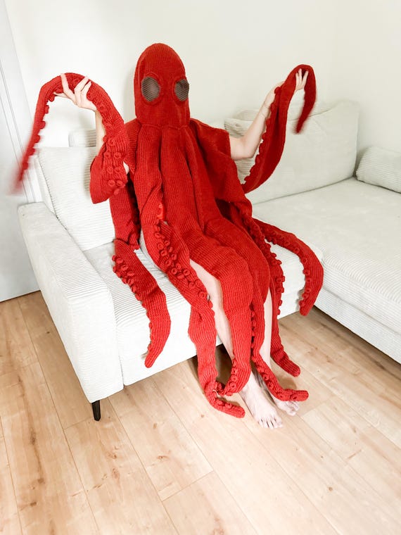 Giant octopus blanket orange, whole body cover, ocean themed rug, Halloween costume