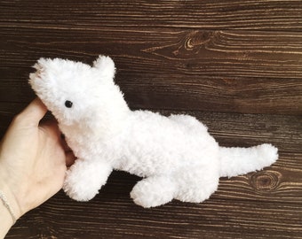 Plush white ferret, soft animal toy, ferret lovers gift