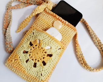 Phone bag, personalized bag for mobile, summer woman small crochet bag