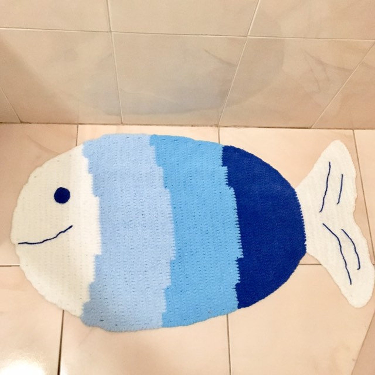 Fish Rug Crocheted Animal Rug Handmade Blue Fish Bathroom Etsy