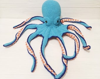 Octopus light blue, stuffed sea animal, handmade soft interior sculpture, plush octopus, crocheted octopus toy, octopus lovers gift