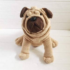 Pug dog stuffed toy, crochet big puppy, plush dog real size, pug dog lovers gift