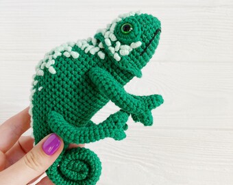 Amigurumi chameleon, handmade soft interior sculpture, reptile lovers gift