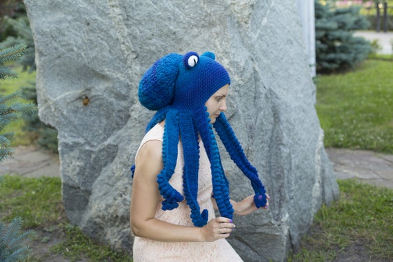 Octopus Hat Blue Ombre Handmade Funky 