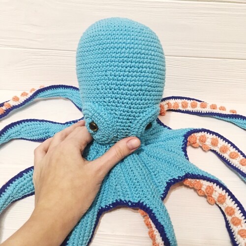 Octopus light blue, stuffed sea animal, handmade soft interior shops sculpture, plush octopus, crocheted octopus toy, octopus lovers gift