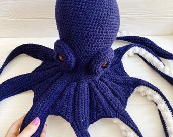 Big stuffed octopus navy blue, octopus lovers gift, Christmas gift