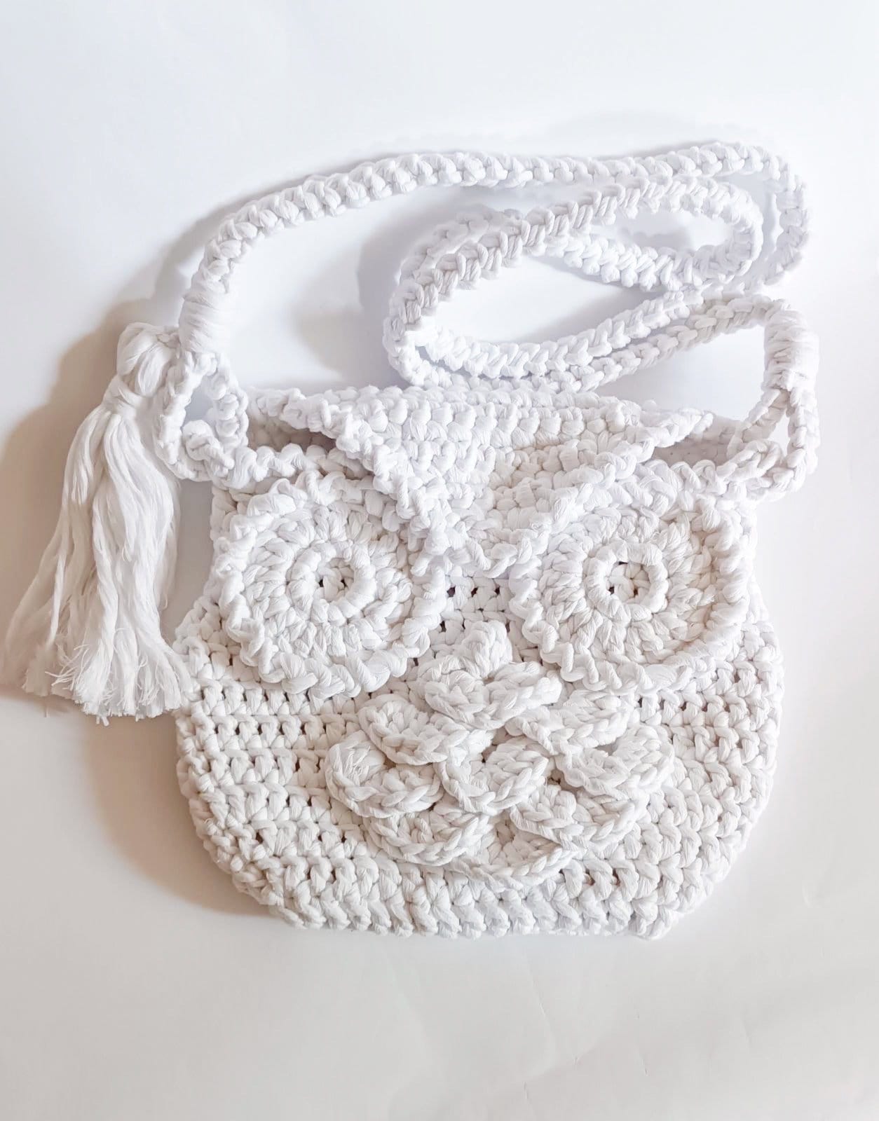 Handmade Crocheted Snowy Owl Crossbody Bag - Recycled Cotton Animal Bag