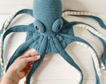 Big teal stuffed octopus, handmade soft interior sculpture, octopus lovers gift