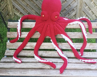 Red giant octopus shaped cushion, ocean themed decor