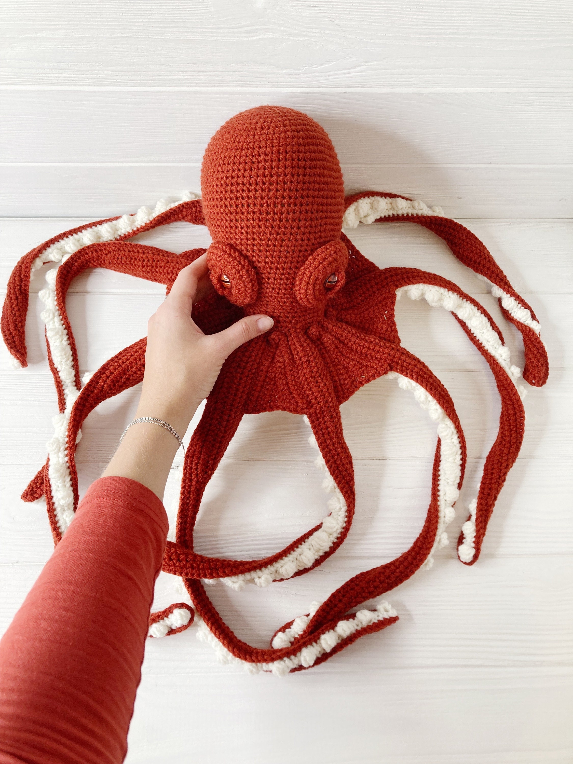 Large Orange Octopus, Handmade Stuffed Octopus, Gift for Octopus