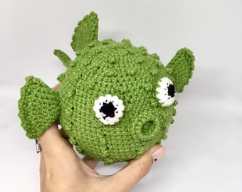 Peluche de pez globo de ganchillo, pez amigurumi verde hecho a mano, animal marino de peluche