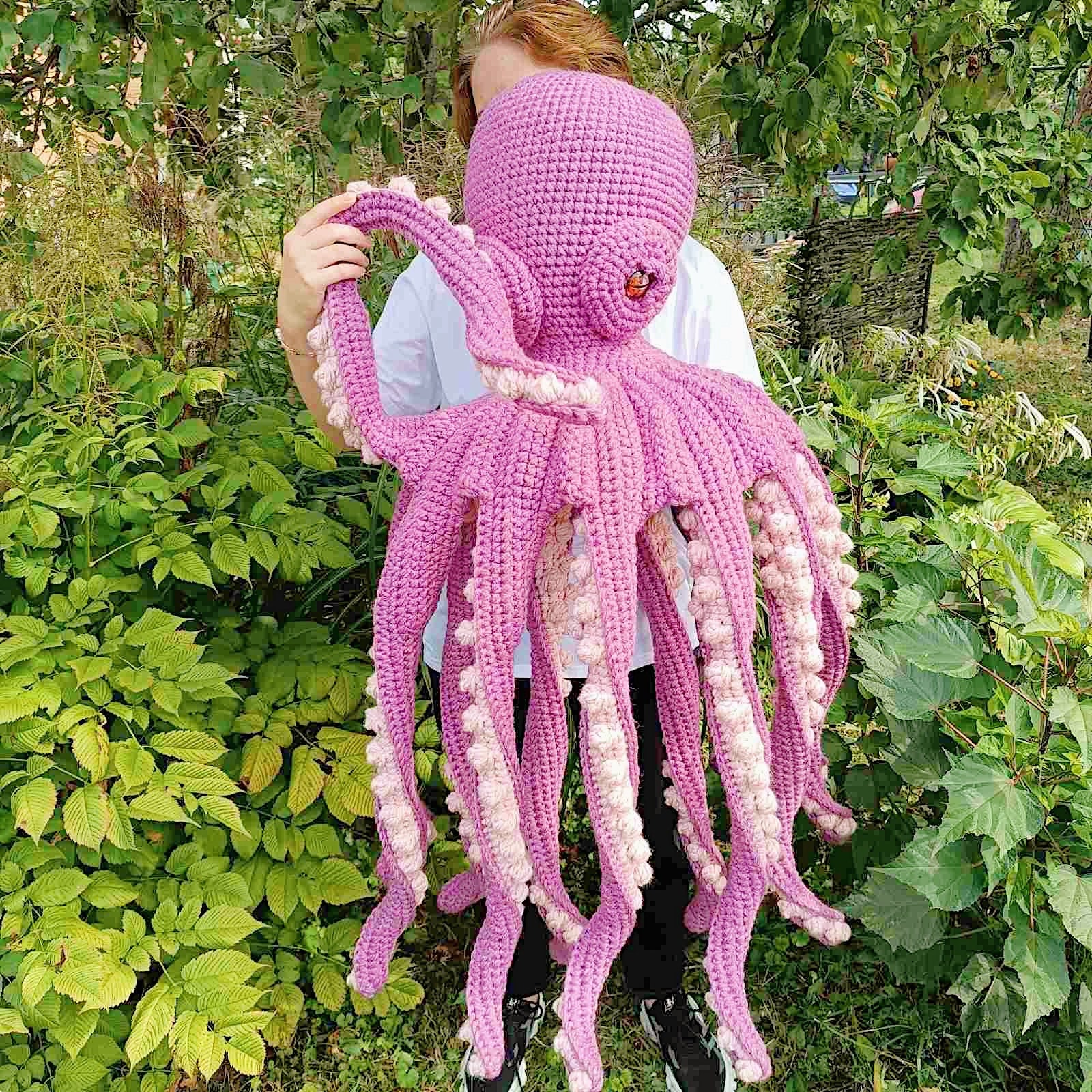Giant Pink Crochet Octopus Pillow, 13-leg Amigurumi Plush Sea