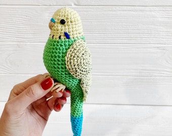 Budgie stuffed toy, personalized parrot soft sculpture, bird lover gift