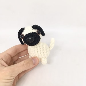 Pug dog charm, crocheted tiny dog toy, knitted puppy, doggy lovers, soft stuffed toy