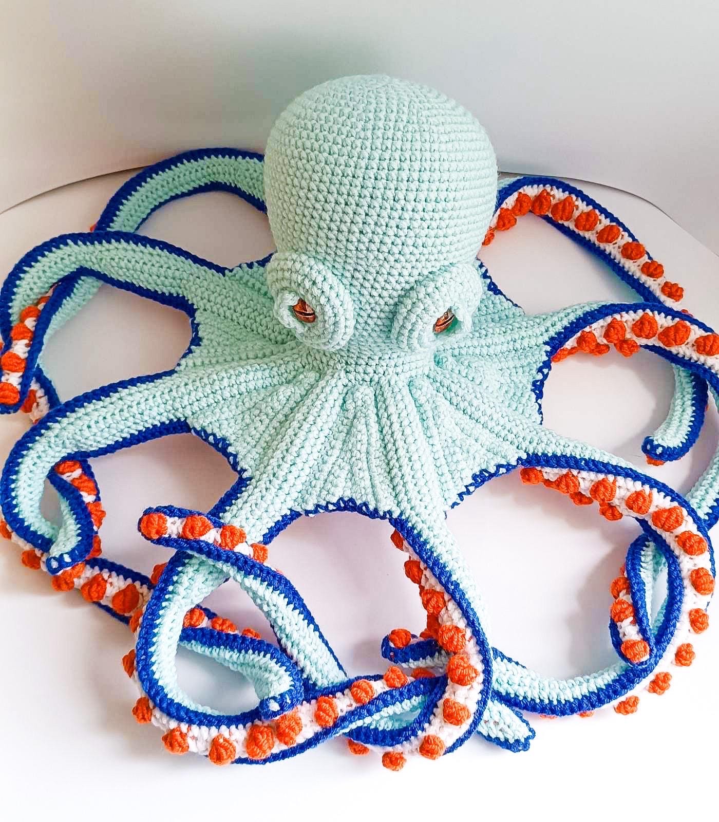 Large Teal Orange Blue Octopus, Handmade Stuffed Octopus, Ocean
