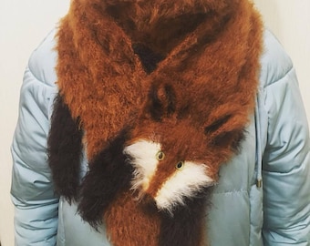 Crochet fox scarf, furry red fox, weird gift for fox lovers