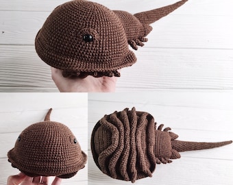 Crochet amigurumi horseshoe crab, sea animals lovers gift