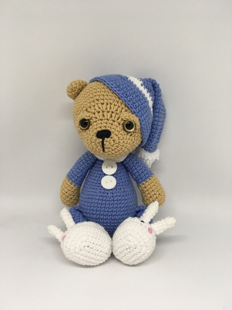 Amigurumi sleeping teddy bear plush bear crocheted handmade bear in pajamas birthday gift for kids soft animal toy knitted stuffed toy