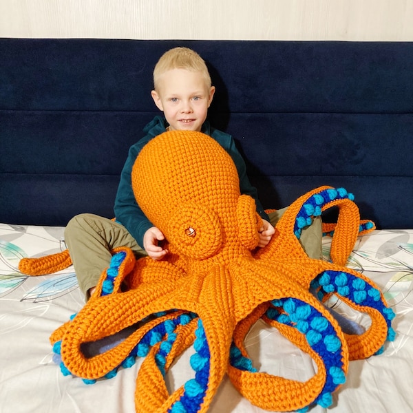 Pulpo gigante, almohada con forma de pulpo, pulpo de peluche personalizado