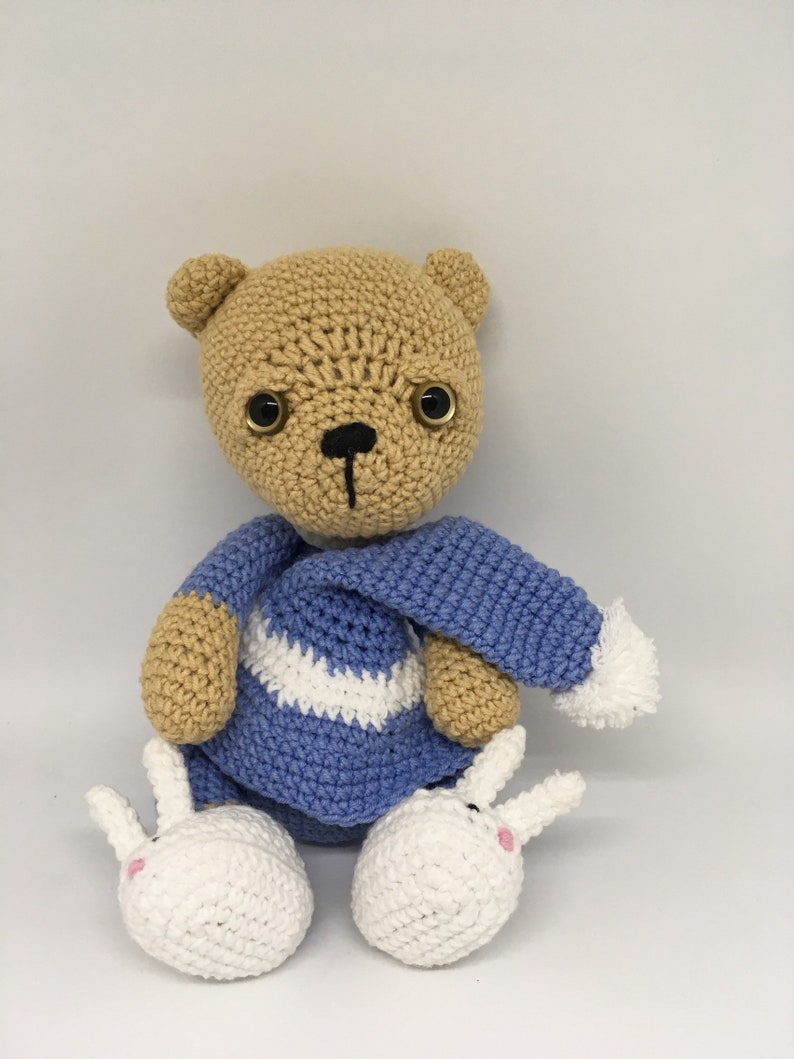 Amigurumi sleeping teddy bear plush bear crocheted handmade bear in pajamas birthday gift for kids soft animal toy knitted stuffed toy