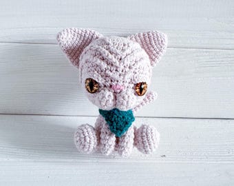 Crocheted Pink Sphynx Cat Plush Toy: Handmade Cotton Amigurumi