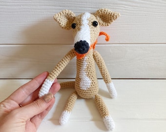 Beige greyhound dog, skinny dog toy, puppy lovers, soft stuffed toy, personalized doggy