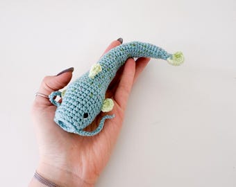 Crocheted Teal Catfish Plush: Handmade Stuffed Sea Animal