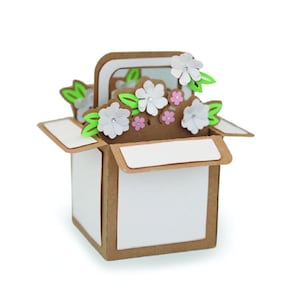 Carte de vœux 3D, carte boîte à fleurs, carte boîte à feuilles, fichier coupé, Cricut, Silhouette, svg, dxf, carte dans une boîte, svg 3D, panier de fleurs