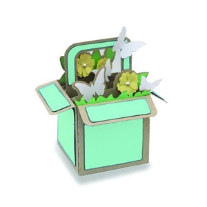 Carte de vœux 3D, Carte boîte papillon, carte boîte feuilles, fichier coupé, Cricut, Silhouette, svg, dxf, carte dans une boîte, svg 3D, Fleurs, Jardin
