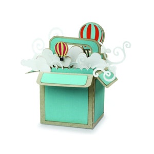 3D Grußkarte, Heißluftballon Box Karte, Wolken Box Karte, geschnitten Datei, Cricut, Silhouette, svg, dxf, card in a box, 3D svg