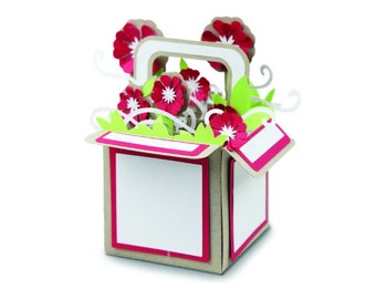 3D greeting card, Flower Box Card, Garden Box card, cut file, Cricut, Silhouette, svg, dxf, card in a box, 3D svg