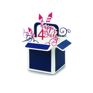 Cartão de felicitações 3D, cartão de caixa de 4 de julho, Dia da Independência, cartão de caixa de biscoitos de fogo, arquivo cortado, Cricut, silhueta, svg, dxf, cartão em uma caixa