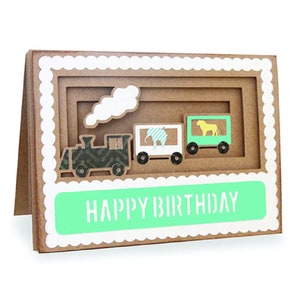 Carte de vœux 3D, Carte ombre, Fichier svg Cricut, Silhouette svg, Carte en couches SVG, Fichier coupé, SVG, Carte d’anniversaire, Train svg, Train de cirque