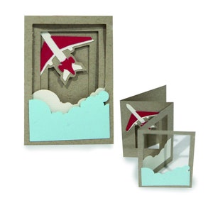 Carte de voeux 3D, carte accordéon, fichier de coupe pour la silhouette, pour Cricut, carte en couches SVG, PNG, SVG, dxf, carte d'anniversaire, avion, ciel, nuages