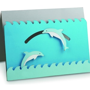 Tarjeta de felicitación 3D, Tarjeta de felicitación de movimiento, Cricut svg File, Silhouette svg, Layered Card SVG, Cut File, Birthday card, Dolphin, Ocean