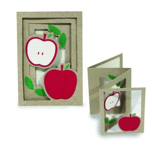 Cartão 3D, cartão acordeão, arquivo cortado para silhueta, para Cricut, cartão em camadas SVG, PNG, SVG, dxf, cartão de aniversário, maçãs, folhas