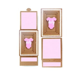 Tarjeta de felicitación 3D, Tarjeta deslizante de sombra, Archivo Cricut svg, Silueta svg, Tarjeta en capas SVG, Archivo de corte, SVG, DXF, Onesie, Baby Shower, Niña